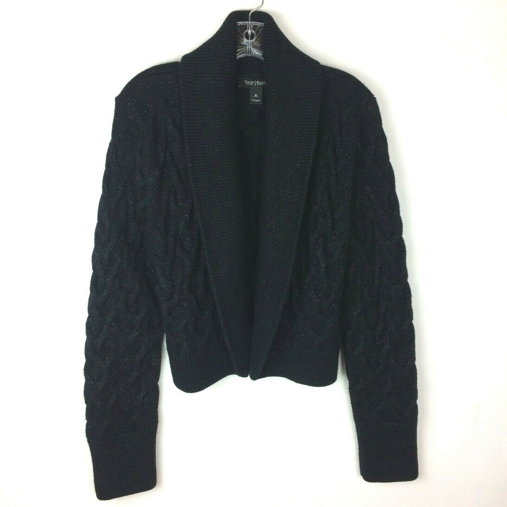 White House Black Market Black Cable Knit Shawl-Collar Cardigan